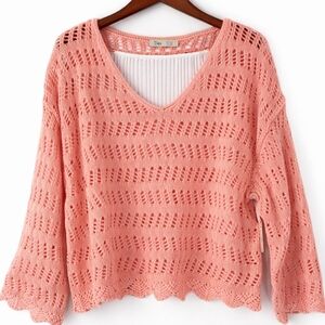 DEX Mirabelle Crochet Sweater Washed Apricot NWT Medium Resort Chic